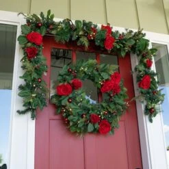 Village Lighting 30" LED Red Peonies & Berry Wreath -Michaels Store D403198S 5