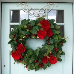 Village Lighting 30" LED Red Peonies & Berry Wreath -Michaels Store D403198S 6