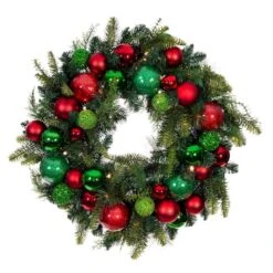 Village Lighting 30" Pre-Lit Christmas Cheer Wreath, Clear LED Lights