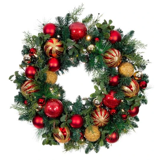 Village Lighting 30" Pre-Lit Christmas Classic Wreath, Clear LED Lights 2 Village Lighting 30" Pre-Lit Christmas Classic Wreath, Clear LED Lights - Image 2