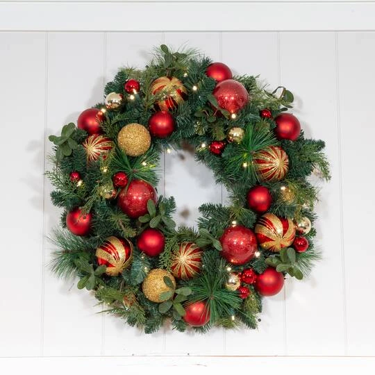 Village Lighting 30" Pre-Lit Christmas Classic Wreath, Clear LED Lights 7 Village Lighting 30" Pre-Lit Christmas Classic Wreath, Clear LED Lights - Image 7
