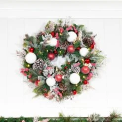 Village Lighting 30" Pre-Lit Frosted Wonderland Christmas Wreath, Red & Clear LED Lights -Michaels Store D403209S 10