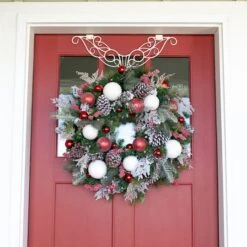 Village Lighting 30" Pre-Lit Frosted Wonderland Christmas Wreath, Red & Clear LED Lights -Michaels Store D403209S 2