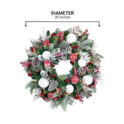 Village Lighting 30" Pre-Lit Frosted Wonderland Christmas Wreath, Red & Clear LED Lights -Michaels Store D403209S 22