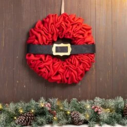 Glitzhome® 18" Christmas Red Belt Fabric Wreath 10 Glitzhome® 18" Christmas Red Belt Fabric Wreath -Michaels Store D444197S 2