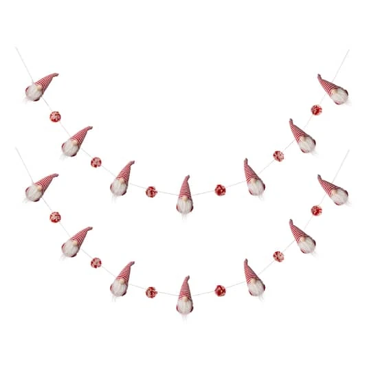 Glitzhome® 6ft. Red & White Fabric Christmas Gnome Garland, 2ct. 1 Glitzhome® 6ft. Red & White Fabric Christmas Gnome Garland, 2ct.
