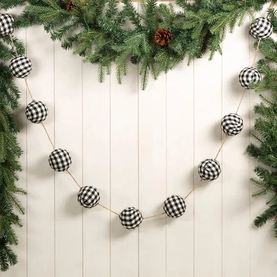 Glitzhome® 6ft. Black & White Plaid Fabric Garland, 2ct. 3 Glitzhome® 6ft. Black & White Plaid Fabric Garland, 2ct. - Image 3