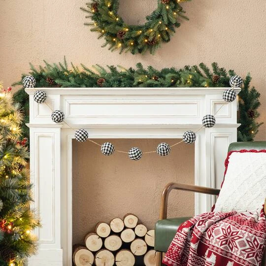 Glitzhome® 6ft. Black & White Plaid Fabric Garland, 2ct. 7 Glitzhome® 6ft. Black & White Plaid Fabric Garland, 2ct. - Image 7