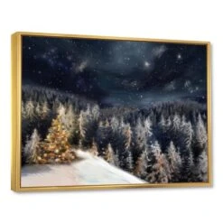 Designart - Night Forest Christmas Tree - Landscape Framed Canvas Art Print Gold -Michaels Store D448591S 1 1