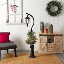 5ft. Pre-Lit LED Holiday Decorated Lamp Post With Greenery & Berries -Michaels Store D478686S 7