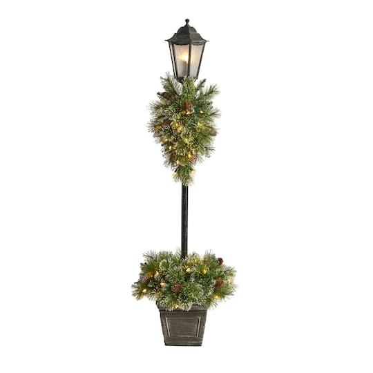 5ft. Pre-Lit LED Holiday Decorated Lamp Post With Faux Greenery In Decorative Container 2 5ft. Pre-Lit LED Holiday Decorated Lamp Post With Faux Greenery In Decorative Container - Image 2