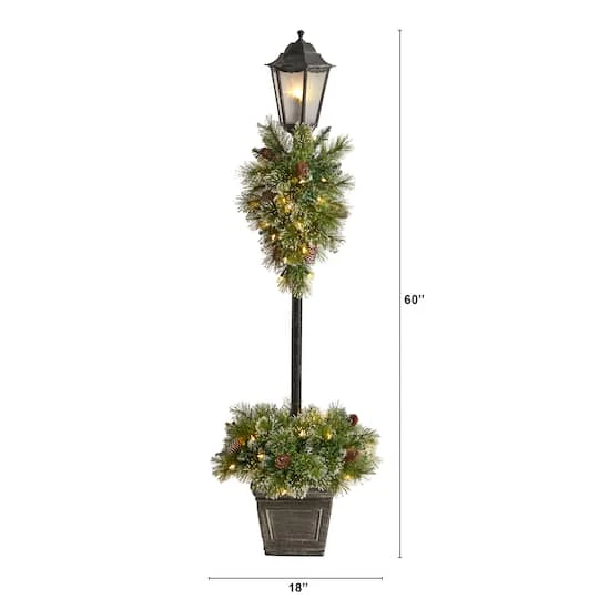 5ft. Pre-Lit LED Holiday Decorated Lamp Post With Faux Greenery In Decorative Container 3 5ft. Pre-Lit LED Holiday Decorated Lamp Post With Faux Greenery In Decorative Container - Image 3
