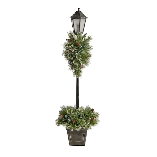 5ft. Pre-Lit LED Holiday Decorated Lamp Post With Faux Greenery In Decorative Container 4 5ft. Pre-Lit LED Holiday Decorated Lamp Post With Faux Greenery In Decorative Container - Image 4