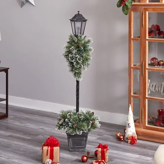 5ft. Pre-Lit LED Holiday Decorated Lamp Post With Faux Greenery In Decorative Container 9 5ft. Pre-Lit LED Holiday Decorated Lamp Post With Faux Greenery In Decorative Container - Image 9
