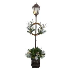 5ft. Pre-lit LED Holiday Decorated Lamp Post With Greenery In Decorative Planter