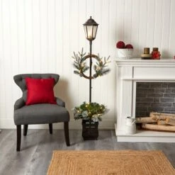 5ft. Pre-lit LED Holiday Decorated Lamp Post With Greenery In Decorative Planter -Michaels Store D478688S 4