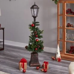 5ft. Pre-Lit LED Holiday Decorated Lamp Post With Greenery & Ornaments -Michaels Store D478689S 8