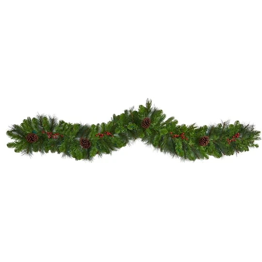 6ft. Pre-Lit LED Colorado Fir Christmas Garland With Berries & Pinecones 4 6ft. Pre-Lit LED Colorado Fir Christmas Garland With Berries & Pinecones - Image 4