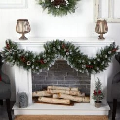 6ft. Pre-Lit LED Snow Tipped Extra Wide Christmas Garland With Pinecones & Berries -Michaels Store D478771S 5