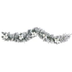 6ft. Pre-Lit LED Flocked Poinsettia & Berry Christmas Garland 11 6ft. Pre-Lit LED Flocked Poinsettia & Berry Christmas Garland -Michaels Store D478775S 3
