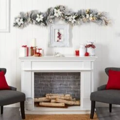 6ft. Pre-Lit LED Flocked Poinsettia & Berry Christmas Garland 14 6ft. Pre-Lit LED Flocked Poinsettia & Berry Christmas Garland -Michaels Store D478775S 6