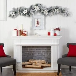 6ft. Pre-Lit LED Flocked Poinsettia & Berry Christmas Garland 15 6ft. Pre-Lit LED Flocked Poinsettia & Berry Christmas Garland -Michaels Store D478775S 7