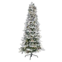 7.5ft. Pre-Lit Flocked Alaskan Artificial Christmas Tree, White LED Lights