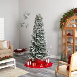 7.5ft. Pre-Lit Flocked Alaskan Artificial Christmas Tree, White LED Lights -Michaels Store D478783S 10