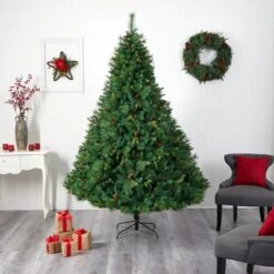 8ft. Pre-Lit West Virginia Mixed Pine Artificial Christmas Tree With Pinecones, Clear LED Lights -Michaels Store D478804S 8