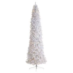 12ft. Pre-Lit Slim White Artificial Christmas Tree, Warm White LED Lights
