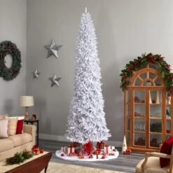 12ft. Pre-Lit Slim White Artificial Christmas Tree, Warm White LED Lights -Michaels Store D478914S 10