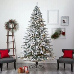 9ft. Pre-Lit Flocked Rock Springs Spruce Artificial Christmas Tree, Clear LED Lights -Michaels Store D478930S 7
