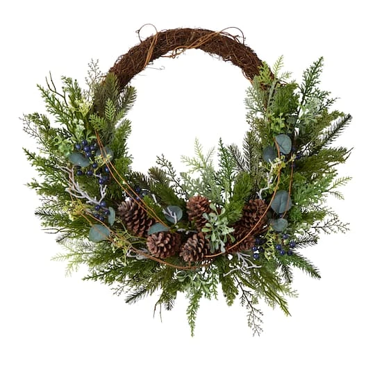 30" Pine & Pinecone Christmas Wreath On Twig Ring 2 30" Pine & Pinecone Christmas Wreath On Twig Ring - Image 2