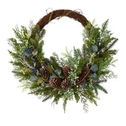 30" Pine & Pinecone Christmas Wreath On Twig Ring