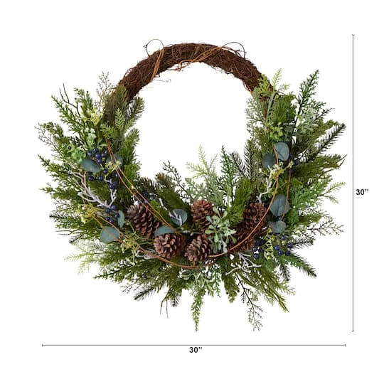 30" Pine & Pinecone Christmas Wreath On Twig Ring 3 30" Pine & Pinecone Christmas Wreath On Twig Ring - Image 3