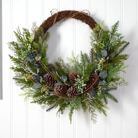 30" Pine & Pinecone Christmas Wreath On Twig Ring 4 30" Pine & Pinecone Christmas Wreath On Twig Ring - Image 4