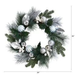 24" Pinecones & Berries Christmas Wreath With Silver Ornaments -Michaels Store D478981S 2