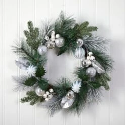 24" Pinecones & Berries Christmas Wreath With Silver Ornaments -Michaels Store D478981S 3