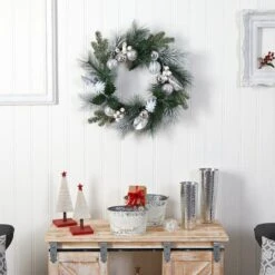 24" Pinecones & Berries Christmas Wreath With Silver Ornaments -Michaels Store D478981S 4