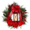 28" Poinsettia & Berry Holiday Lantern Christmas Wreath With LED Candle
