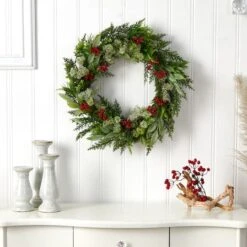 24" Cedar, Eucalyptus & Berries Christmas Wreath -Michaels Store D478986S 3