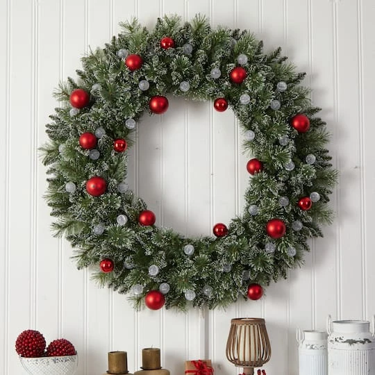 4ft. Oversized Pre-Lit Frosted Holiday Christmas Wreath With Ornaments 6 4ft. Oversized Pre-Lit Frosted Holiday Christmas Wreath With Ornaments - Image 6
