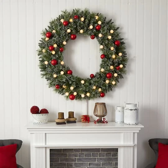 4ft. Oversized Pre-Lit Frosted Holiday Christmas Wreath With Ornaments 7 4ft. Oversized Pre-Lit Frosted Holiday Christmas Wreath With Ornaments - Image 7