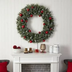 4ft. Oversized Pre-Lit Frosted Holiday Christmas Wreath With Ornaments 15 4ft. Oversized Pre-Lit Frosted Holiday Christmas Wreath With Ornaments -Michaels Store D478987S 7