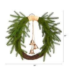 24" Holiday Christmas Pine And Hanging Bells Wreath -Michaels Store D478988S 2