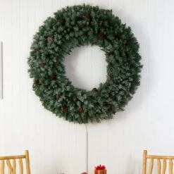 5ft. Clear LED Lights Flocked Artificial Christmas Wreath With Pinecones -Michaels Store D478991S 5