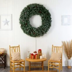 5ft. Clear LED Lights Flocked Artificial Christmas Wreath With Pinecones -Michaels Store D478991S 7