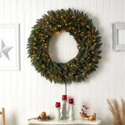 4ft. Clear LED Lights Flocked Artificial Christmas Wreath With Pinecones & Berries -Michaels Store D478994S 6