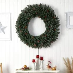 4ft. Clear LED Lights Flocked Artificial Christmas Wreath With Pinecones & Berries -Michaels Store D478994S 7