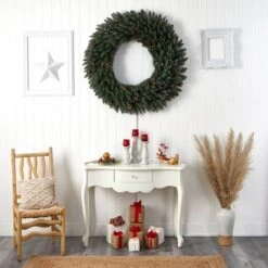 4ft. Clear LED Lights Flocked Artificial Christmas Wreath With Pinecones & Berries -Michaels Store D478994S 9